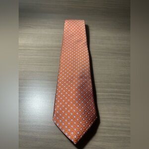 Brooks Brothers 100% Silk Orange Blue Diamond Pattern Tie Made in USA Italy